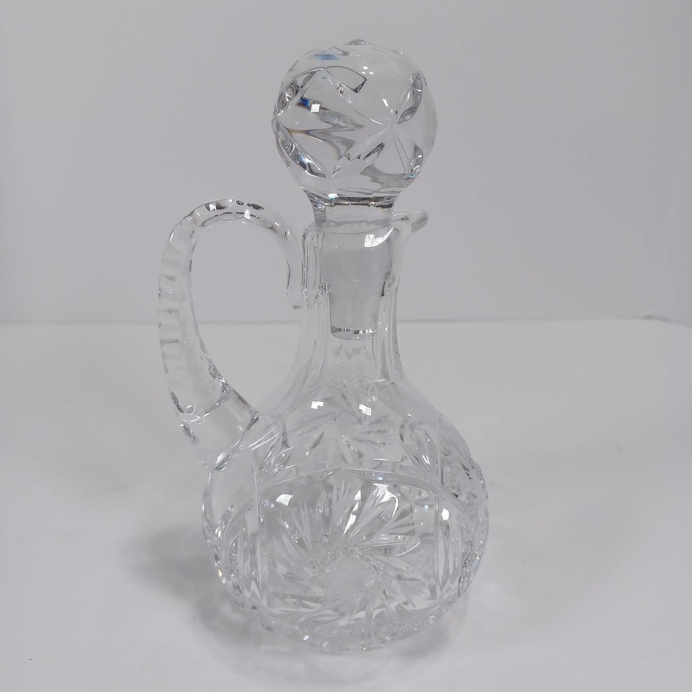 Vintage CRUET Hand Cut Clear Glass Crystal Decanter and Stopper 7" Tall